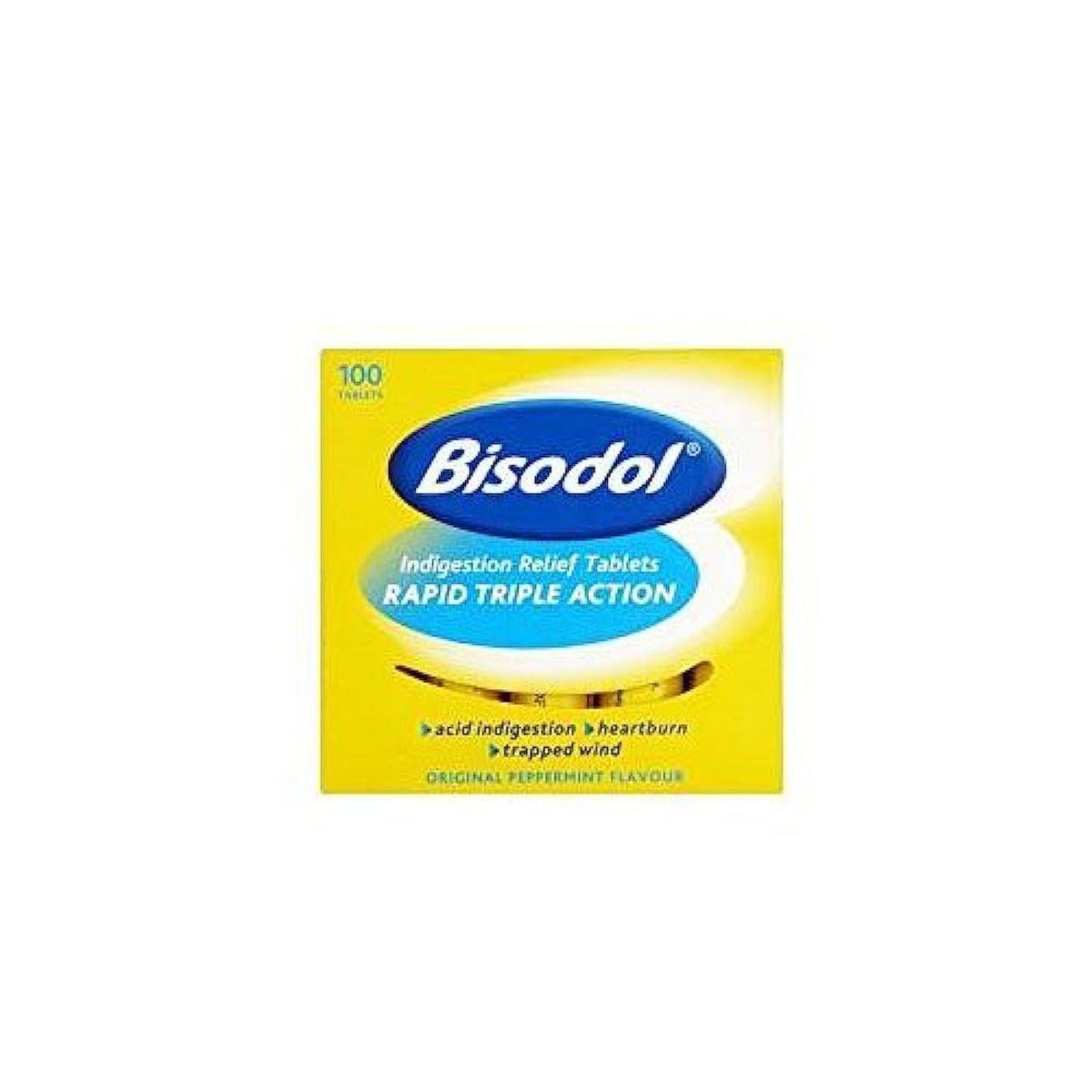 Bisodol - boîte de tablettes indigestion pour un soulagement rapide après le repas.