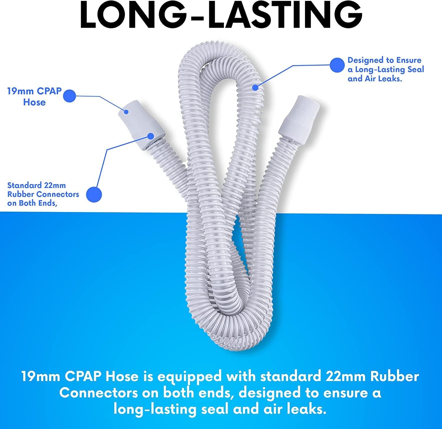 Tuyau CPAP BISTRAS 6 pieds, design souple pour ajustement confortable.