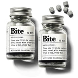 Bite pastilles dentifrice blanchissant, emballage pratique pour voyage et usage quotidien.