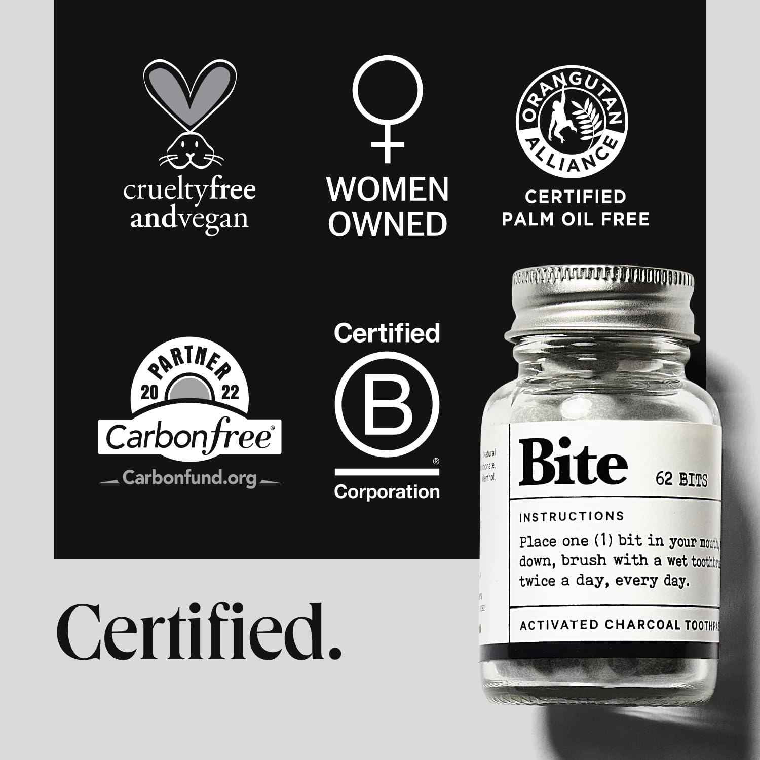 Pastilles Bite sans fluor, option douce pour dents sensibles.