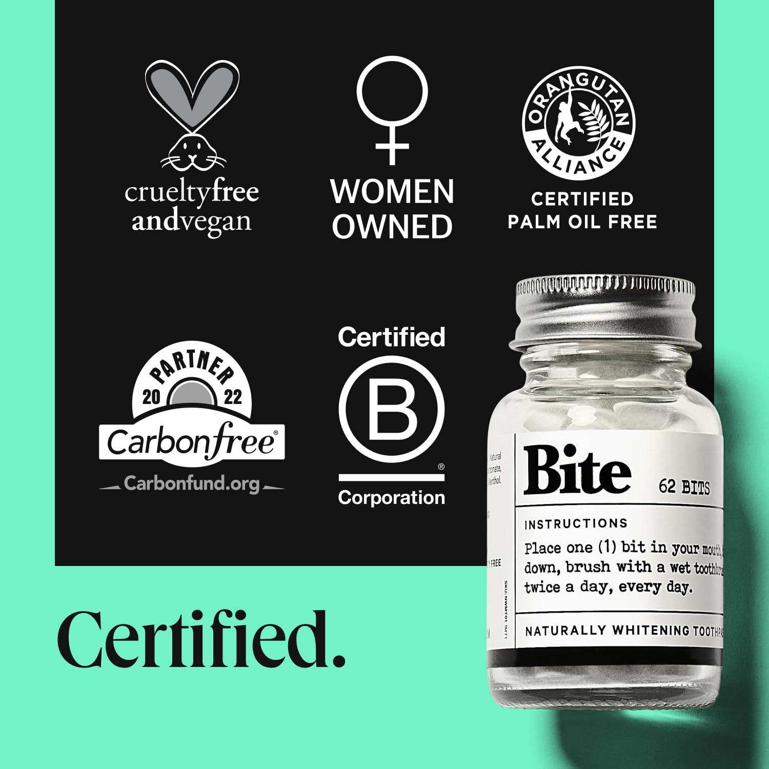 Formulation sans fluor Bite, option douce pour les dents sensibles.
