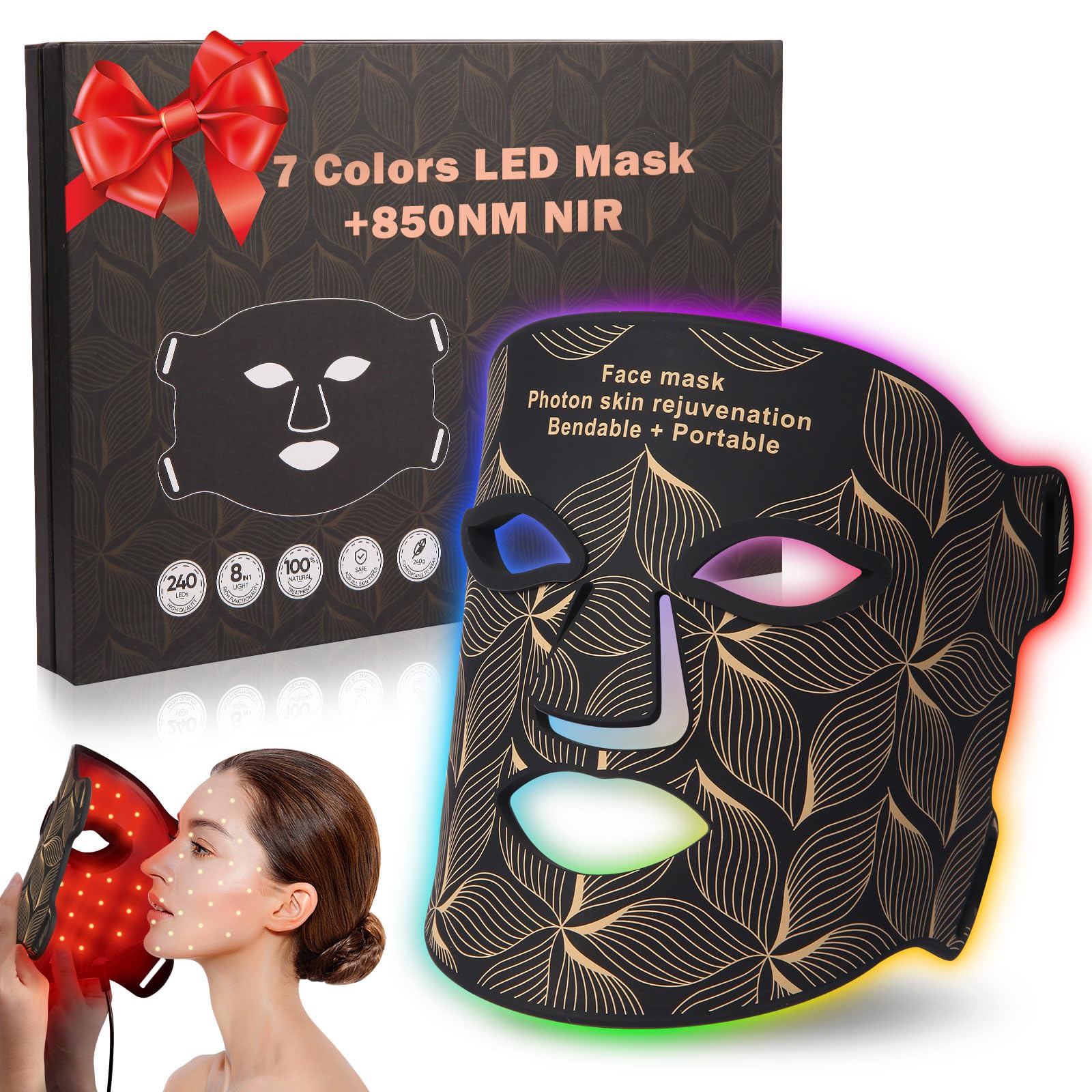 BiUuFish masque lumière rouge visage 850 nm pour revitaliser la peau à domicile