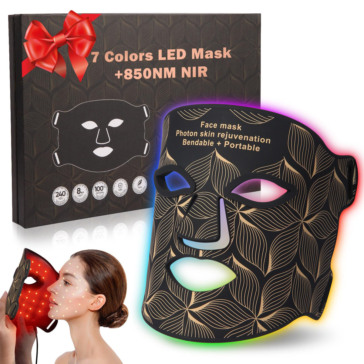 BiUuFish masque lumière rouge visage 850 nm pour revitaliser la peau à domicile