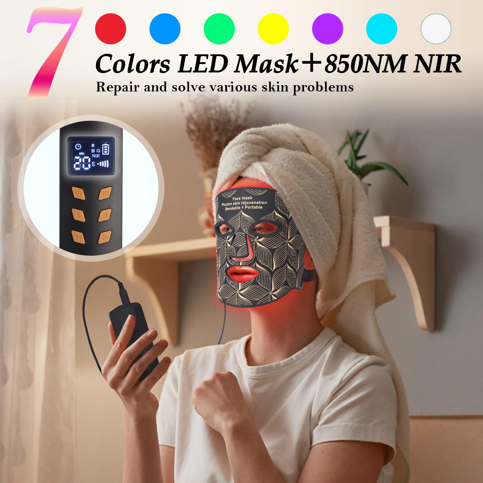 BiUuFish masque LED avec réglage d’intensité à 3 niveaux pour personnalisation