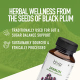 Étiquette Jamun Bixa BOTANICAL démontrant qualité non-OGM et contrôle.