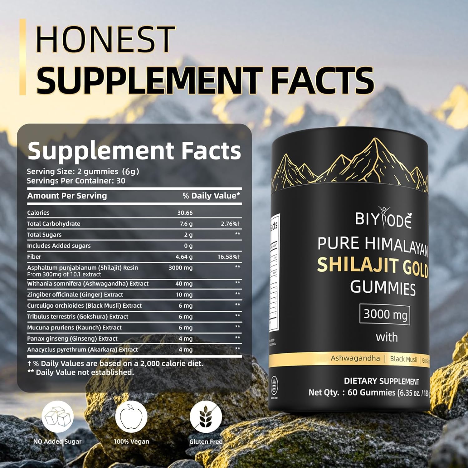 BIYODE Shilajit Gummies avec Ashwagandha, soutien endurance
