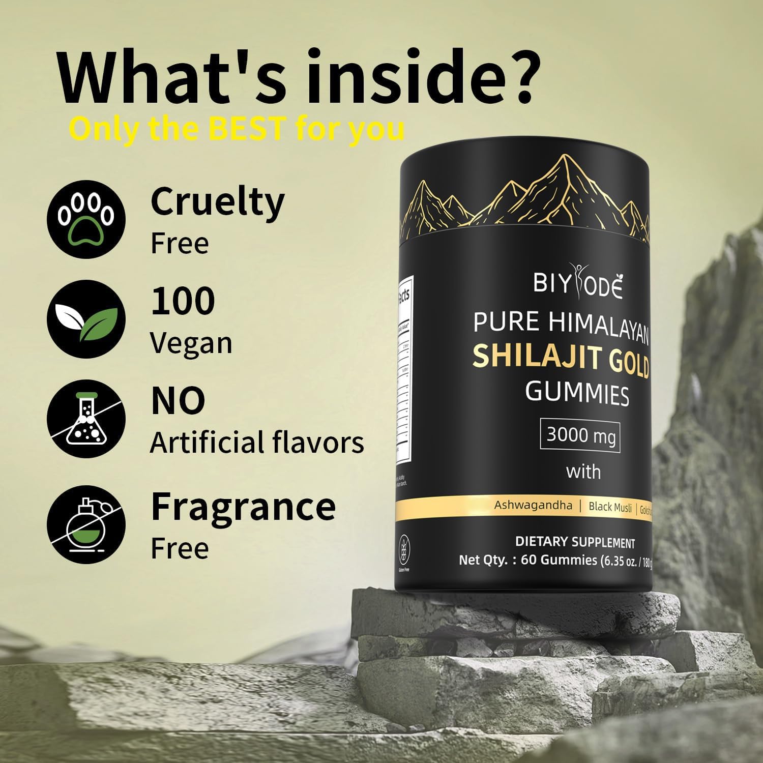 BIYODE Shilajit Gummies emballages individuels, pratique en voyage