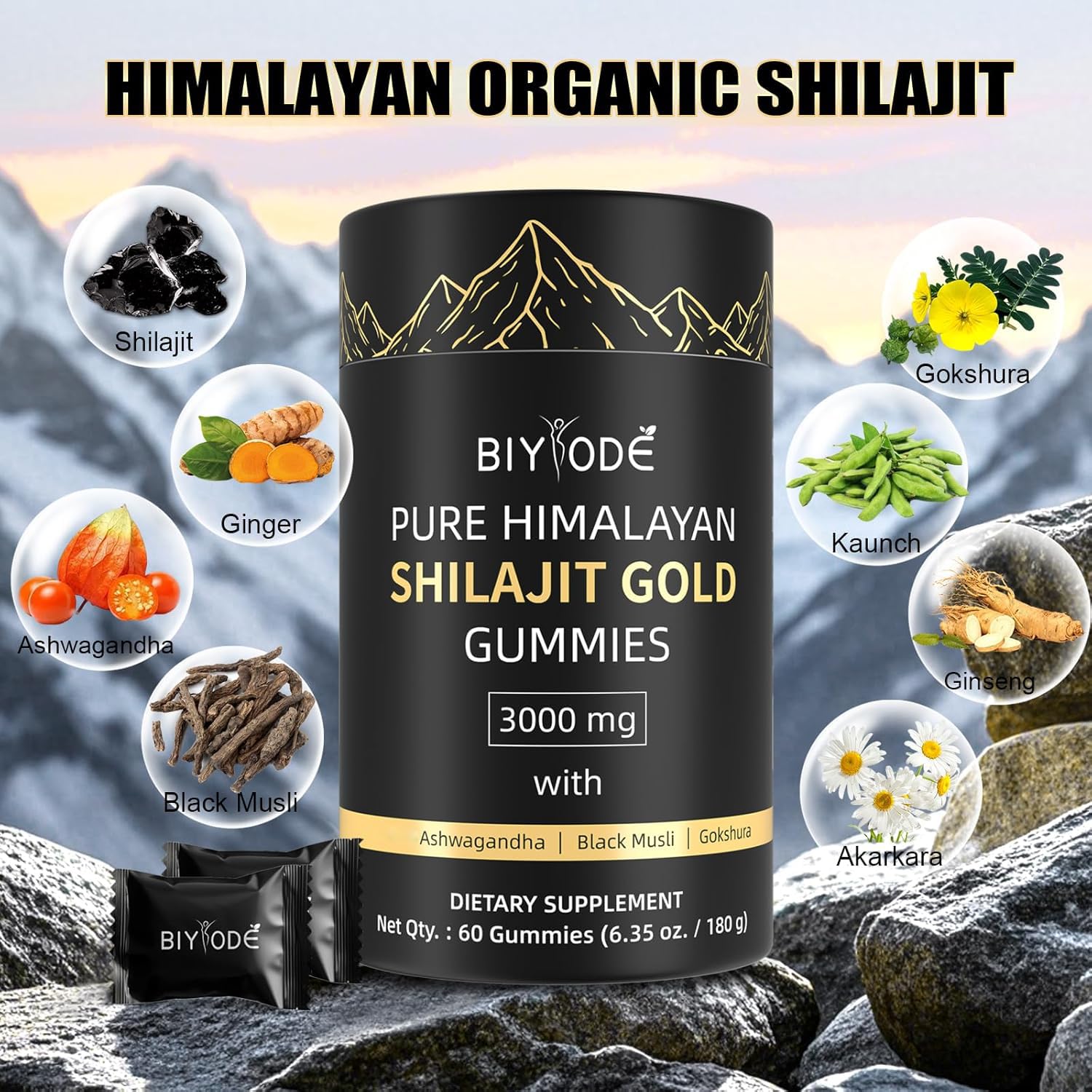 BIYODE Shilajit Gummies origine himalayenne, pureté garantie