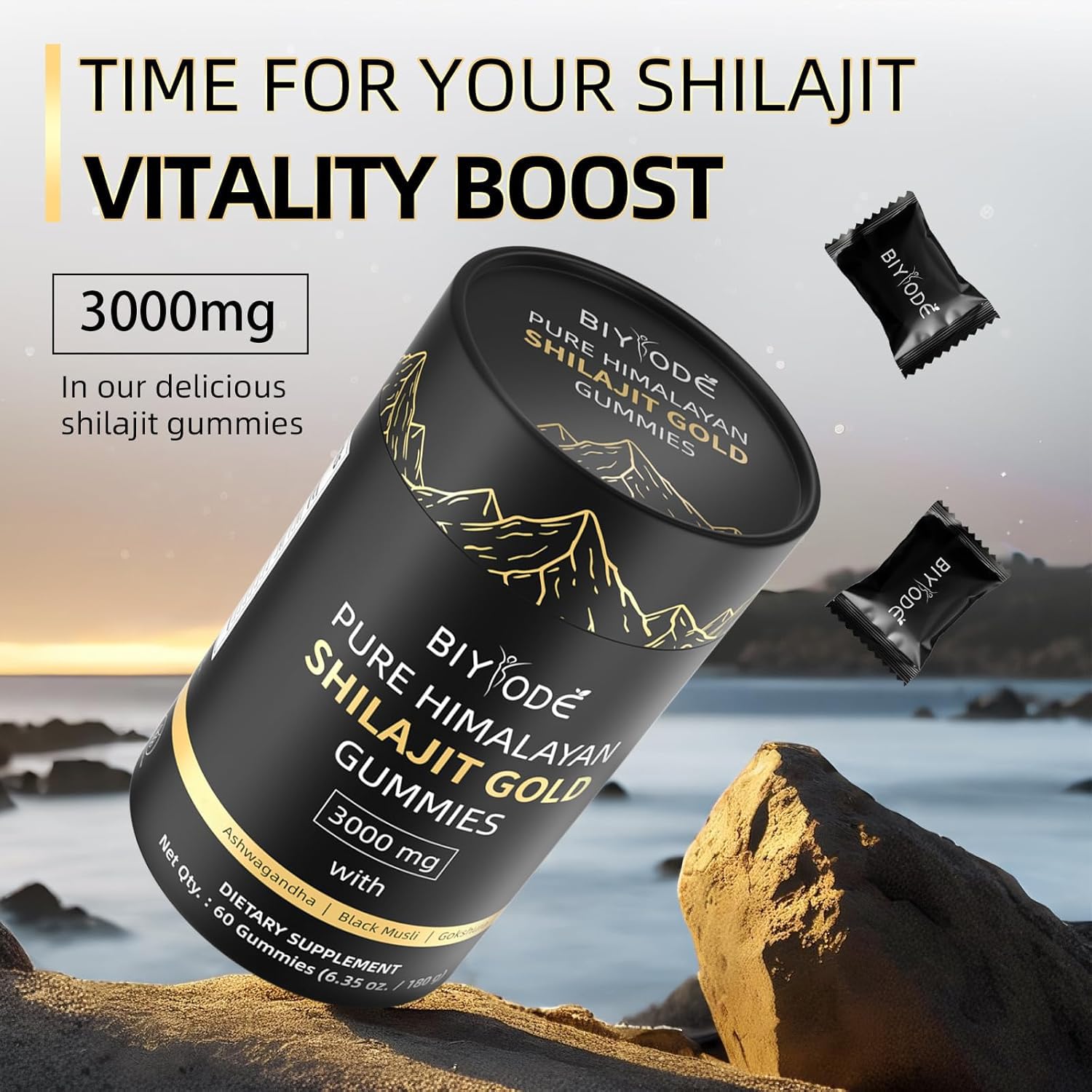 BIYODE Shilajit Gummies sans sucre ajouté, plaisir sain