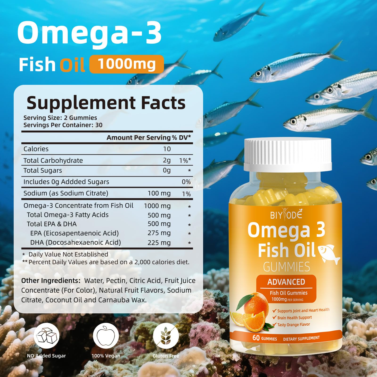 BIYODE Omega-3 Gommes en flacon, intégration facile à la routine quotidienne.