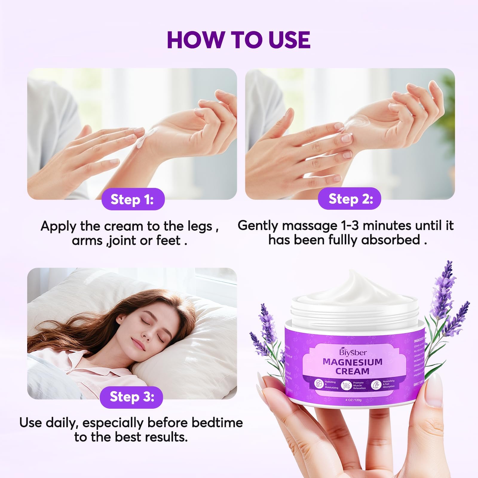 BIYSBER lotion magnésium Formule douce: adaptée à tous les types de peau.