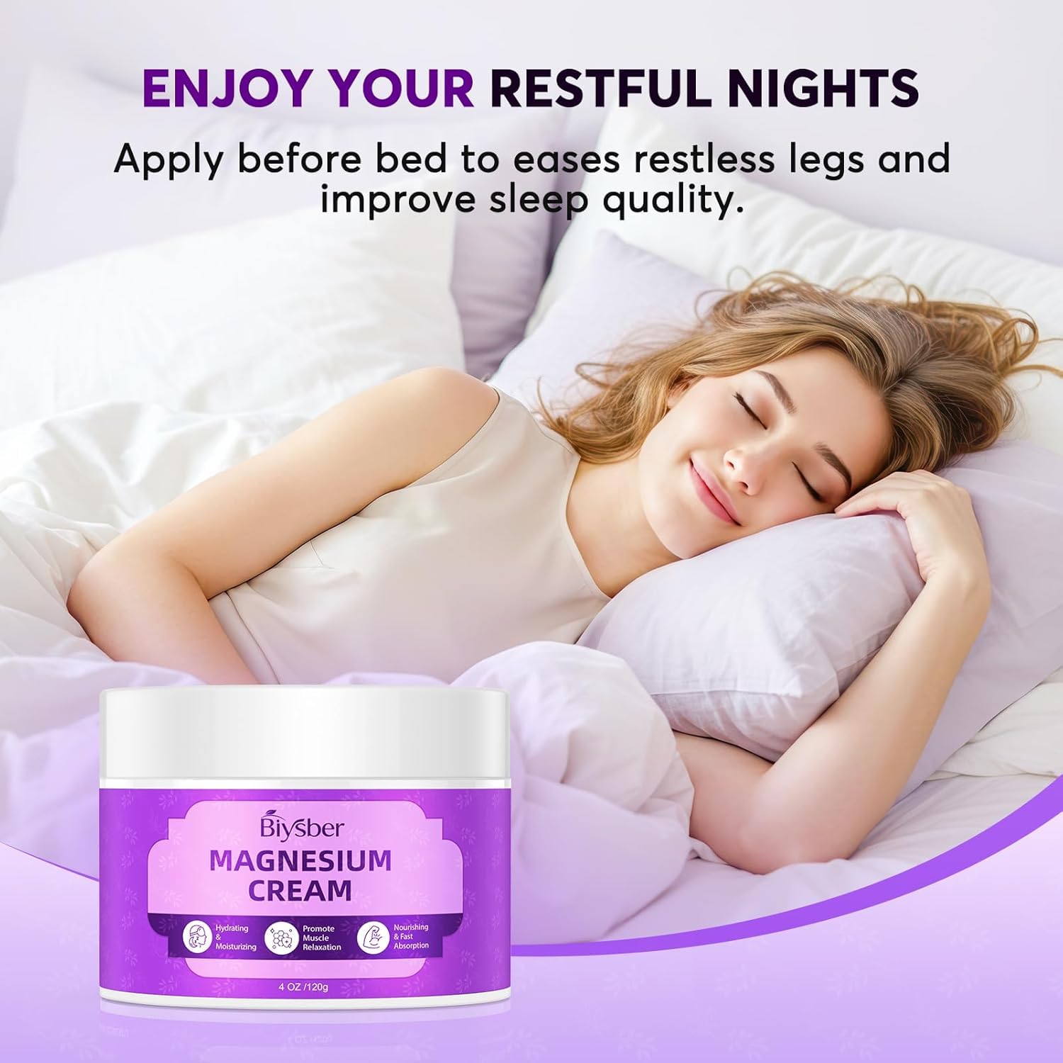 BIYSBER lotion magnésium Lavande: application aromatique favorisant la relaxation avant le coucher.