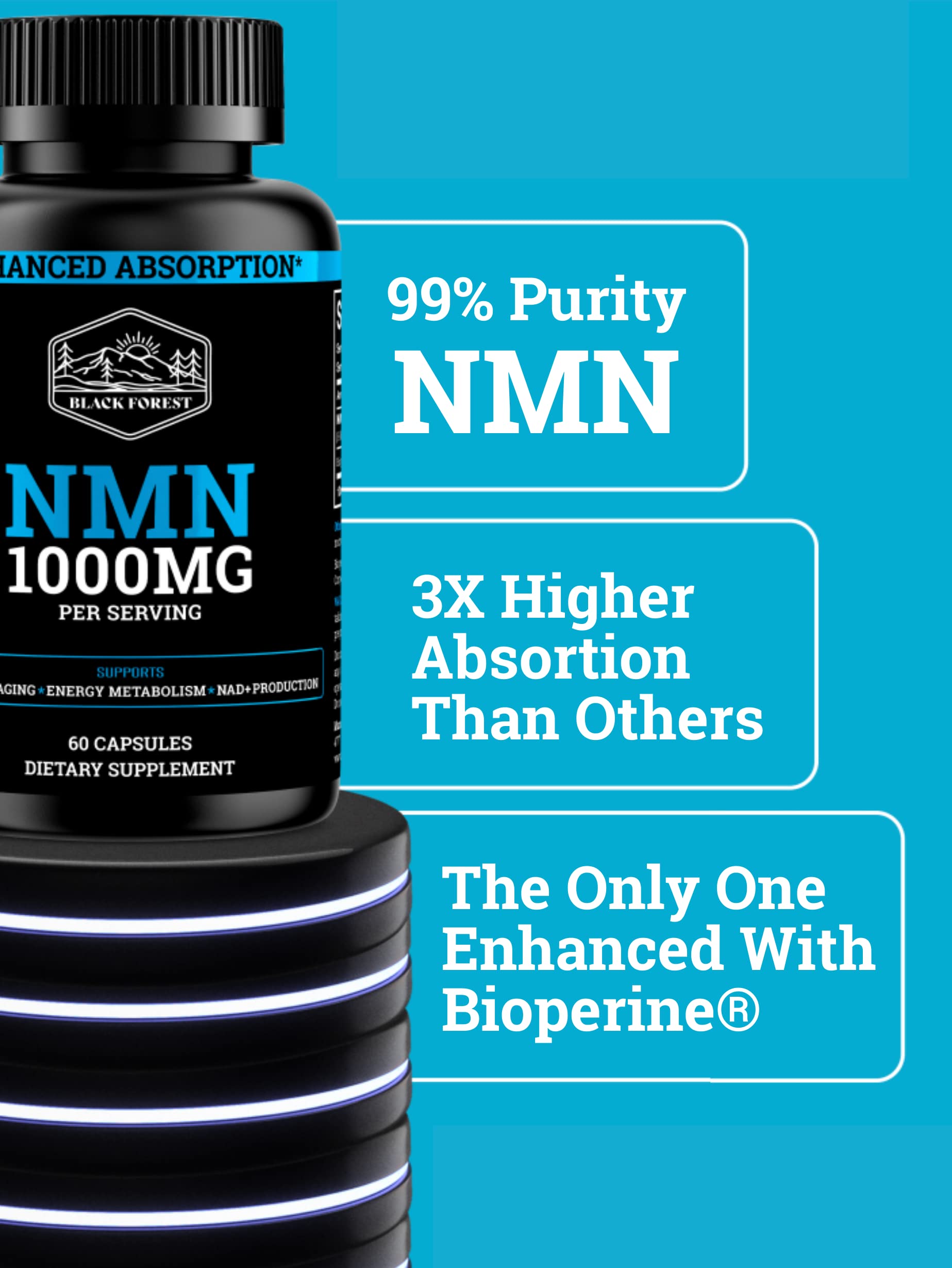 Black Forest NMN 1000 mg avec BioPerine pour absorption.