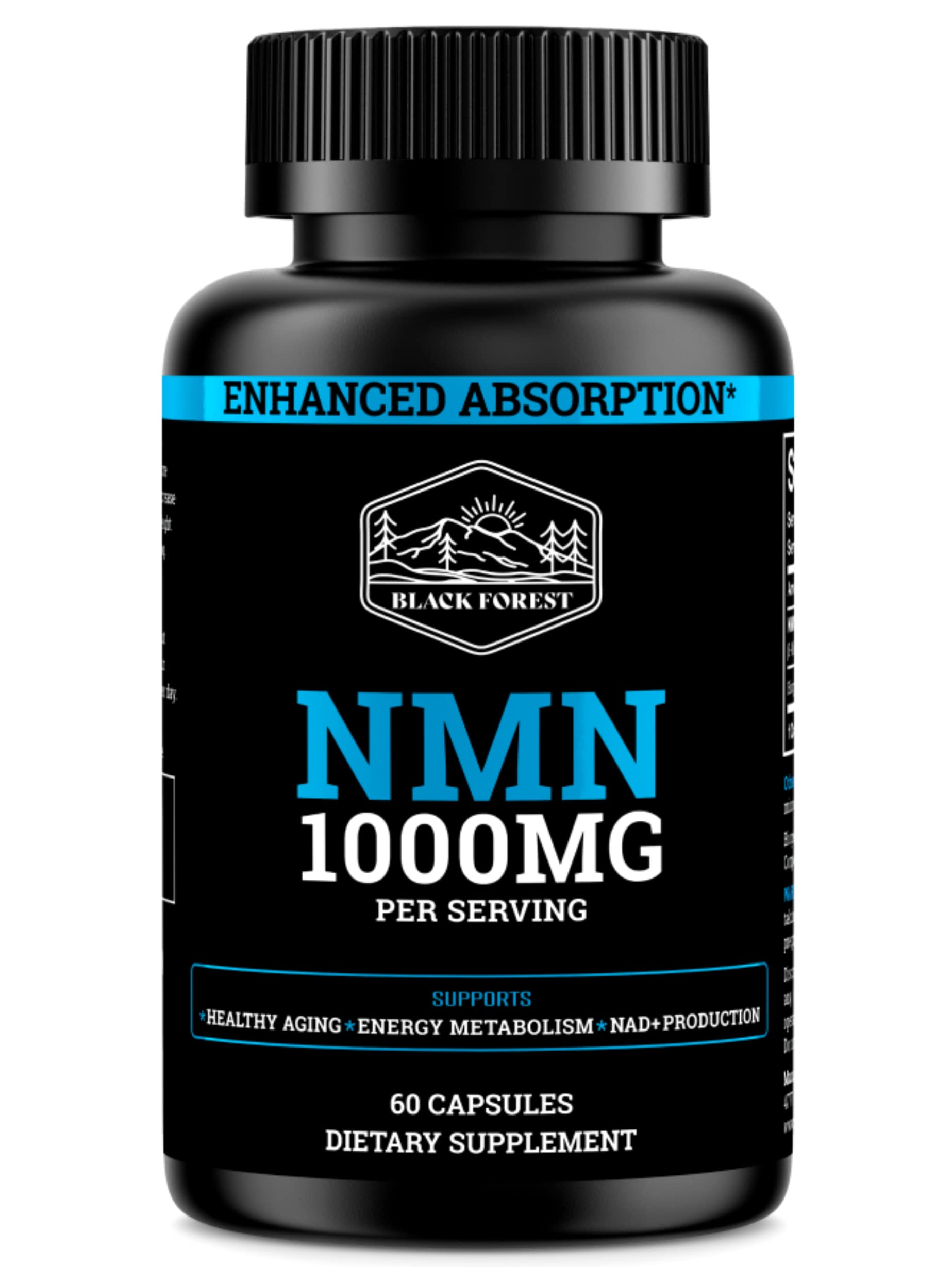 Black Forest NMN 1000 mg, absorption potentielle améliorée.