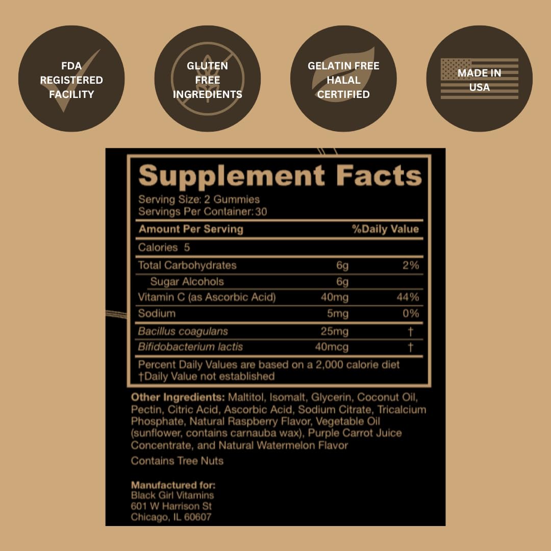 Gomme Black Girl Vitamins soutien immunitaire naturel et doux.