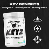 Étiquette Keyz Black Magic présente ingrédients premium et bénéfices