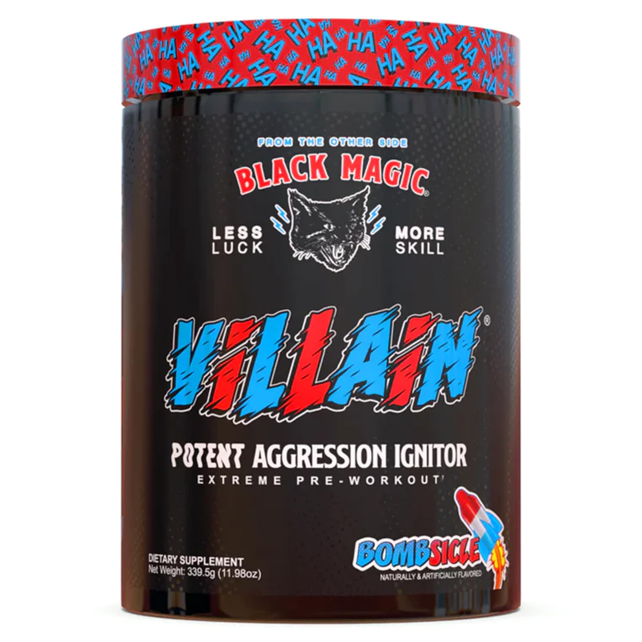 Bouteille Black Magic Villain Pre-Workout, énergie rapide et focus pour l’entraînement.