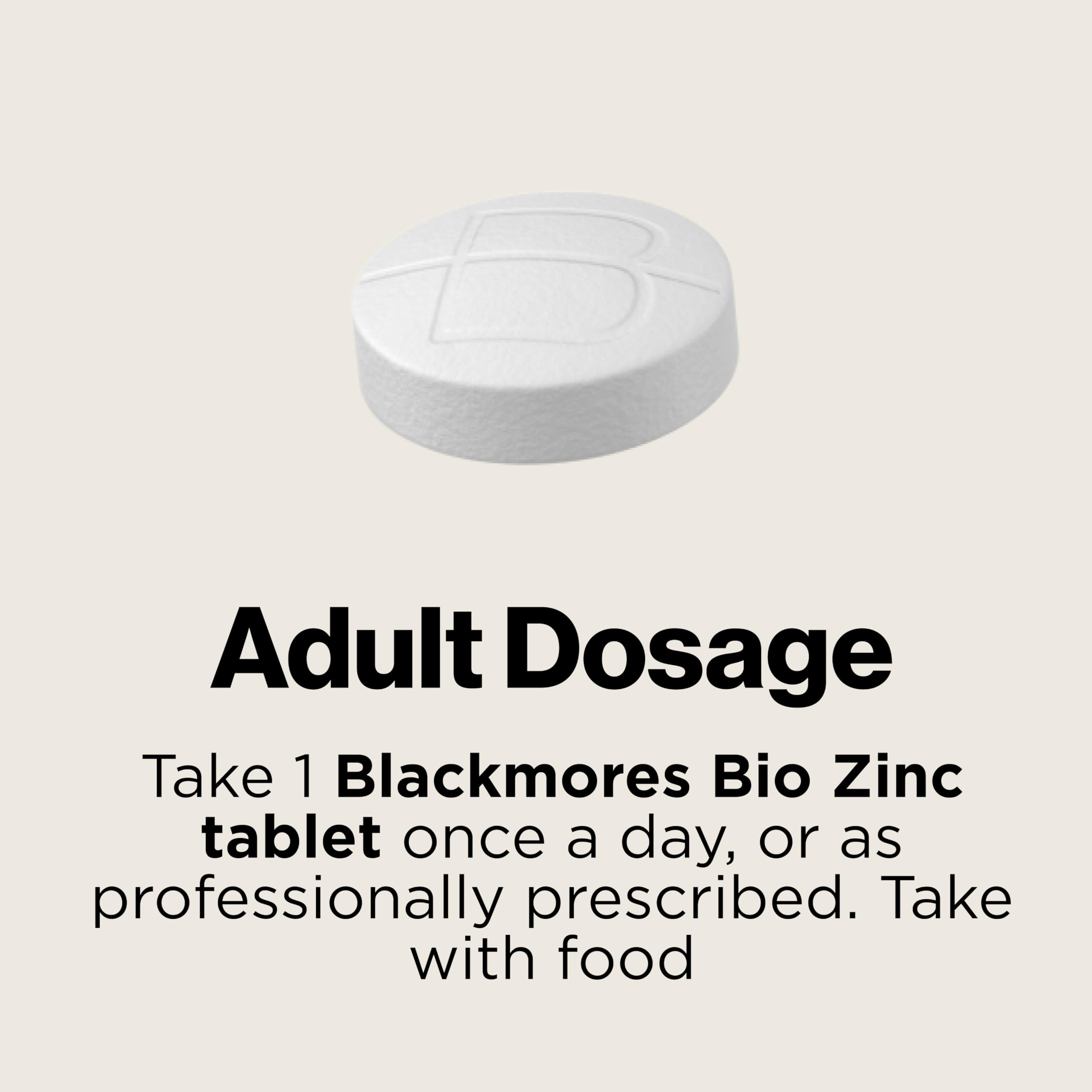 Tablettes Blackmores Bio Zinc, dosage quotidien simple et pratique.