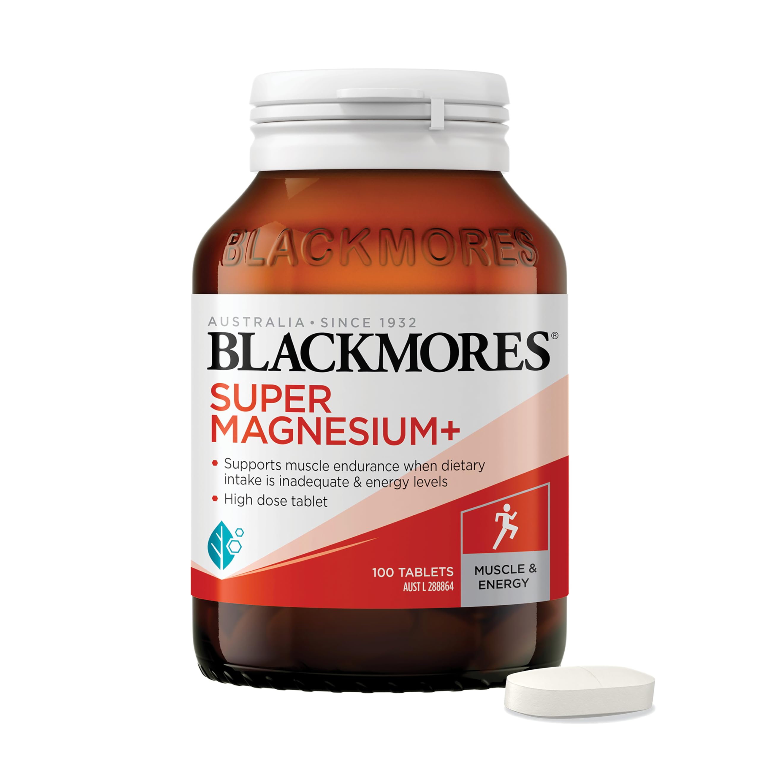Bouteille Blackmores Super Magnesium Plus avec promesse de soutien potentiel à l'énergie.