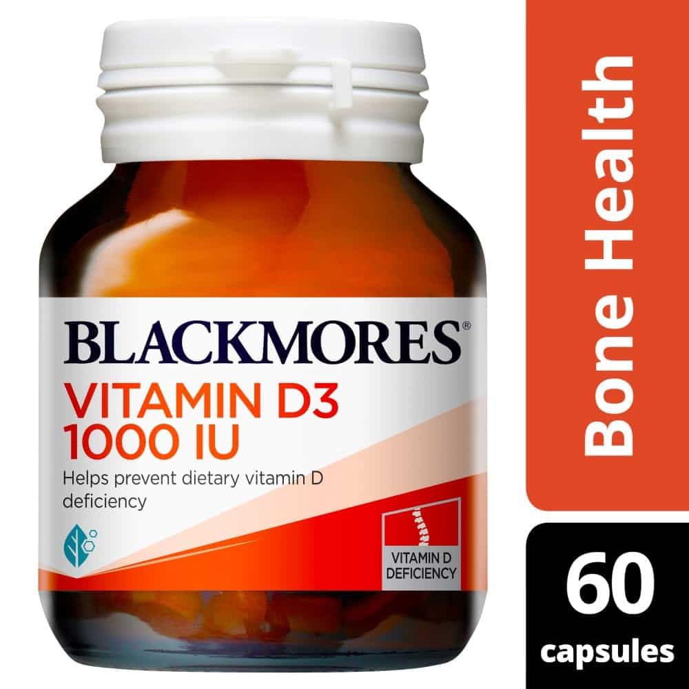 Boite Blackmores Vitamine D3 1000IU offrant énergie légère pour les muscles.