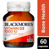 Boite Blackmores Vitamine D3 1000IU offrant énergie légère pour les muscles.