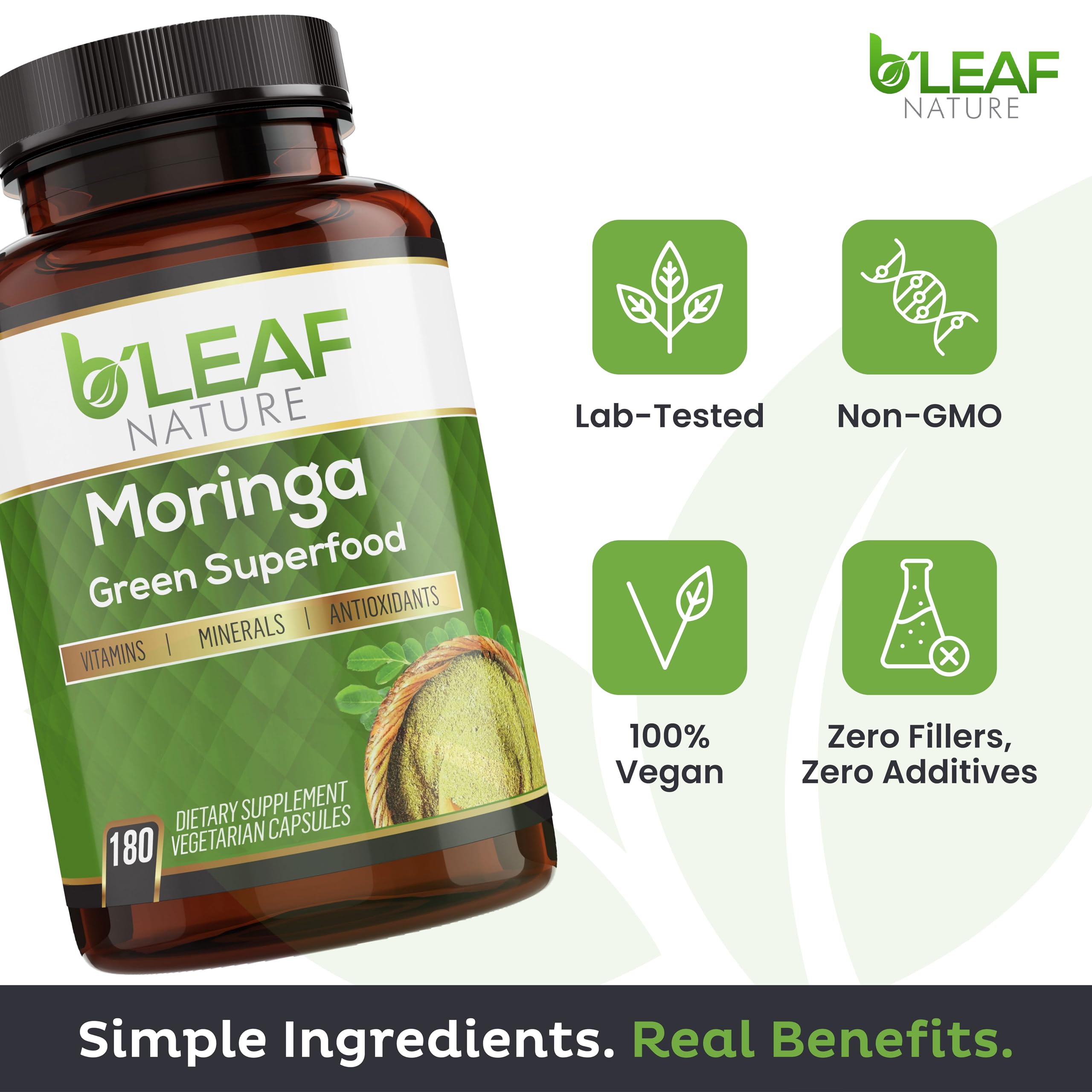Capsules B’LEAF NATURE moringa soutien quotidien immunité et bien-être.