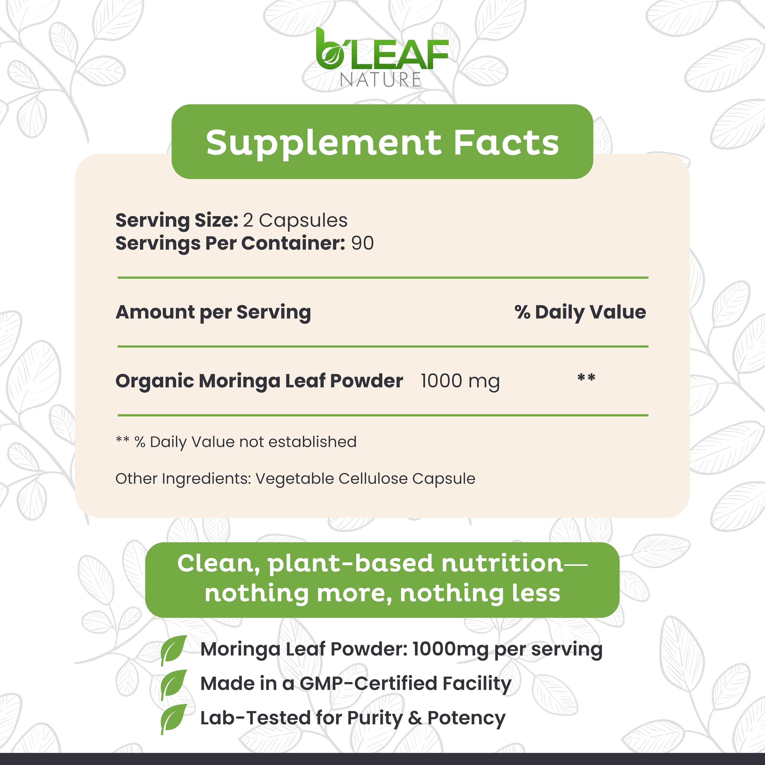 Gros plan sur les capsules moringa nutriments essentiels sans allergènes courants.