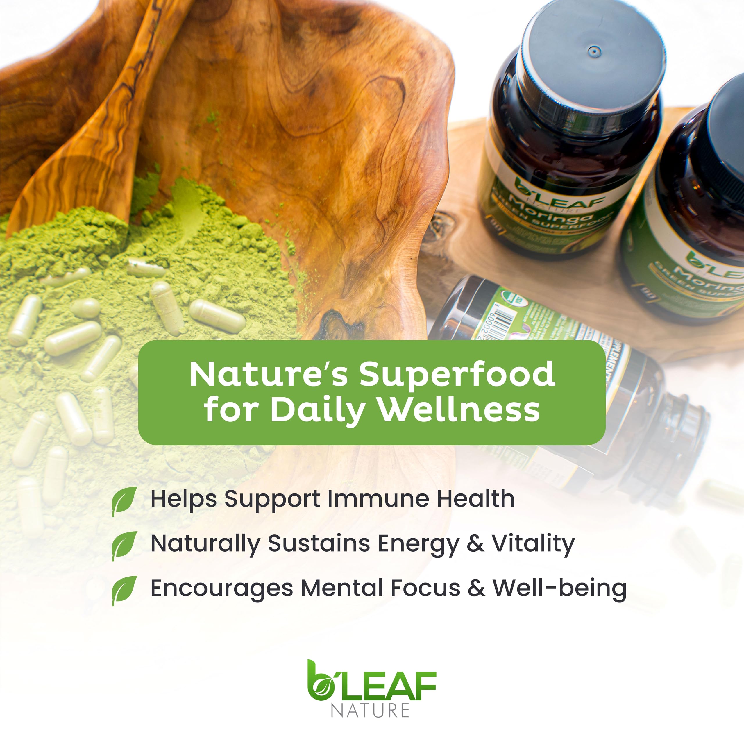 Boîte et étiquette B’LEAF NATURE formulation végane sans gluten.