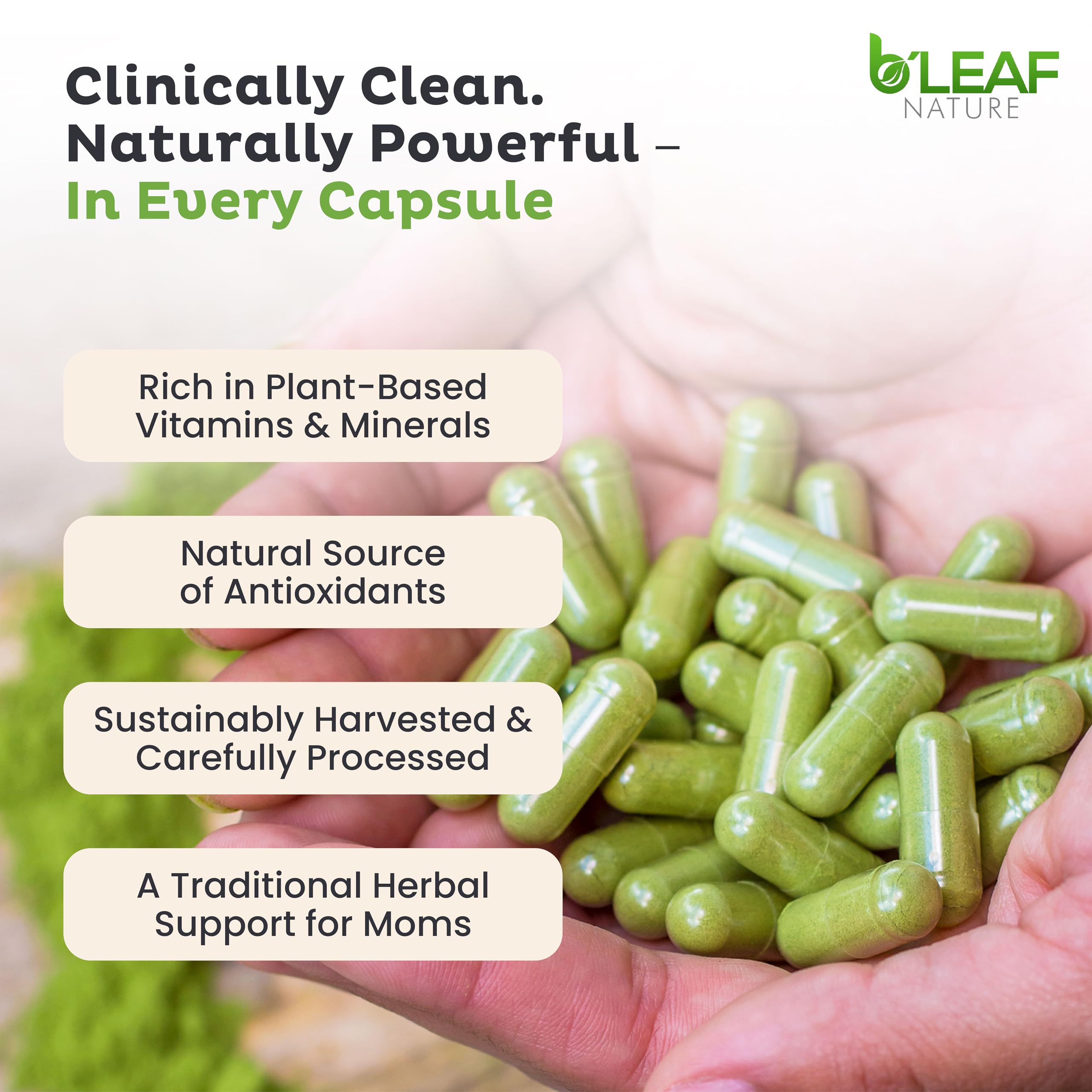 Close-up sur les capsules soutien des nutriments quotidiens grâce à la moringa.