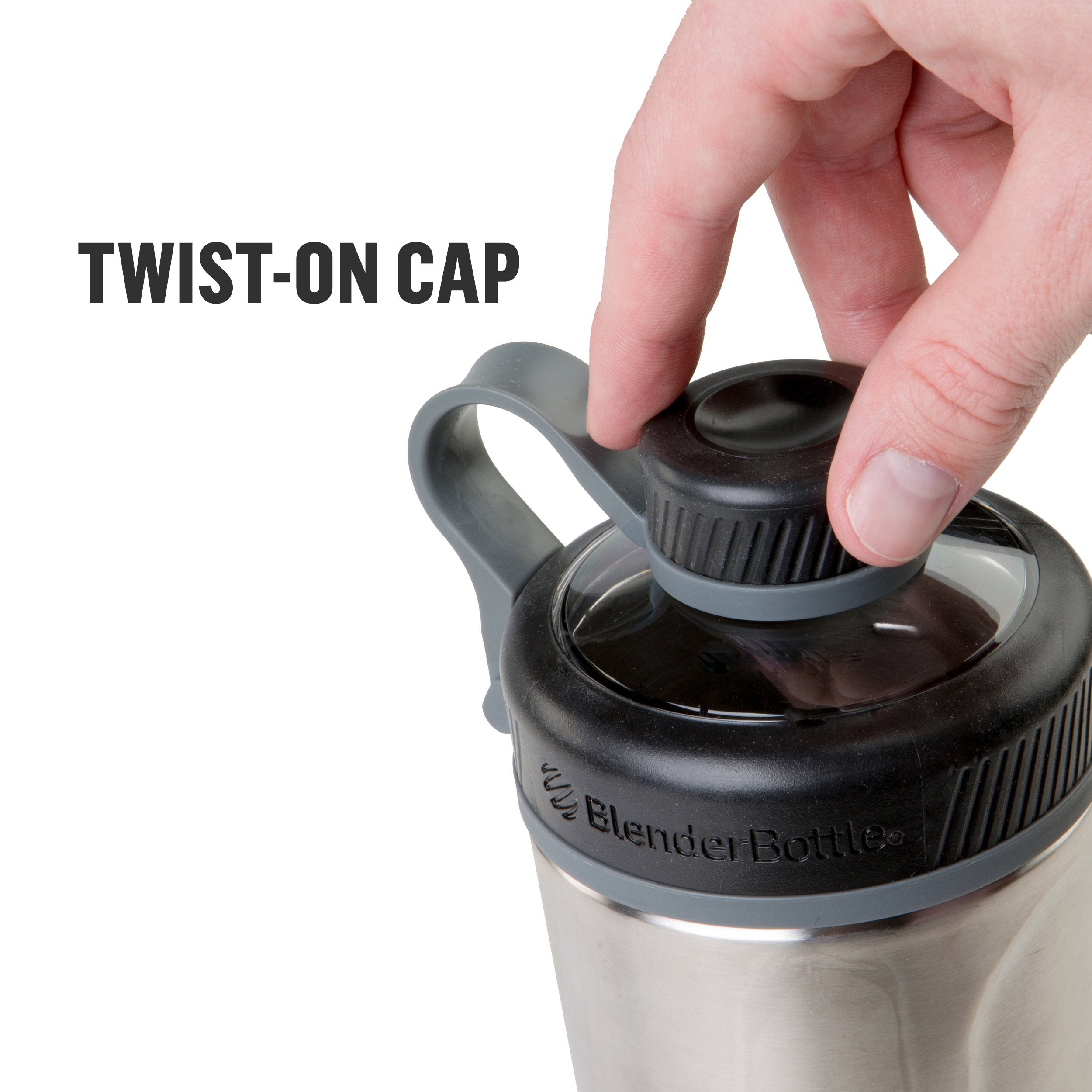 BlenderBottle Radian, capuchon étanche avec rotation d'un quart de tour pour éviter les fuites.