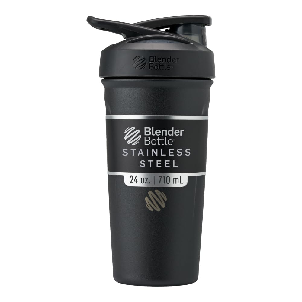 BlenderBottle Strada: bouteille en acier inox noir 24 oz, maintien du froid.
