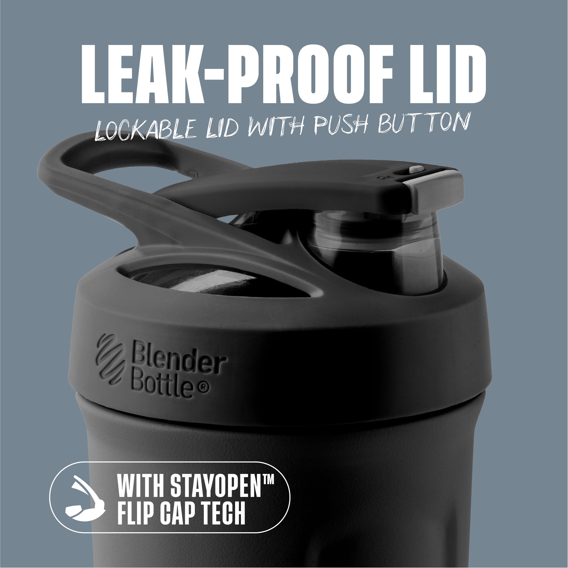 BlenderBottle Strada: couvercle à pression sécurisée pour éviter les fuites.