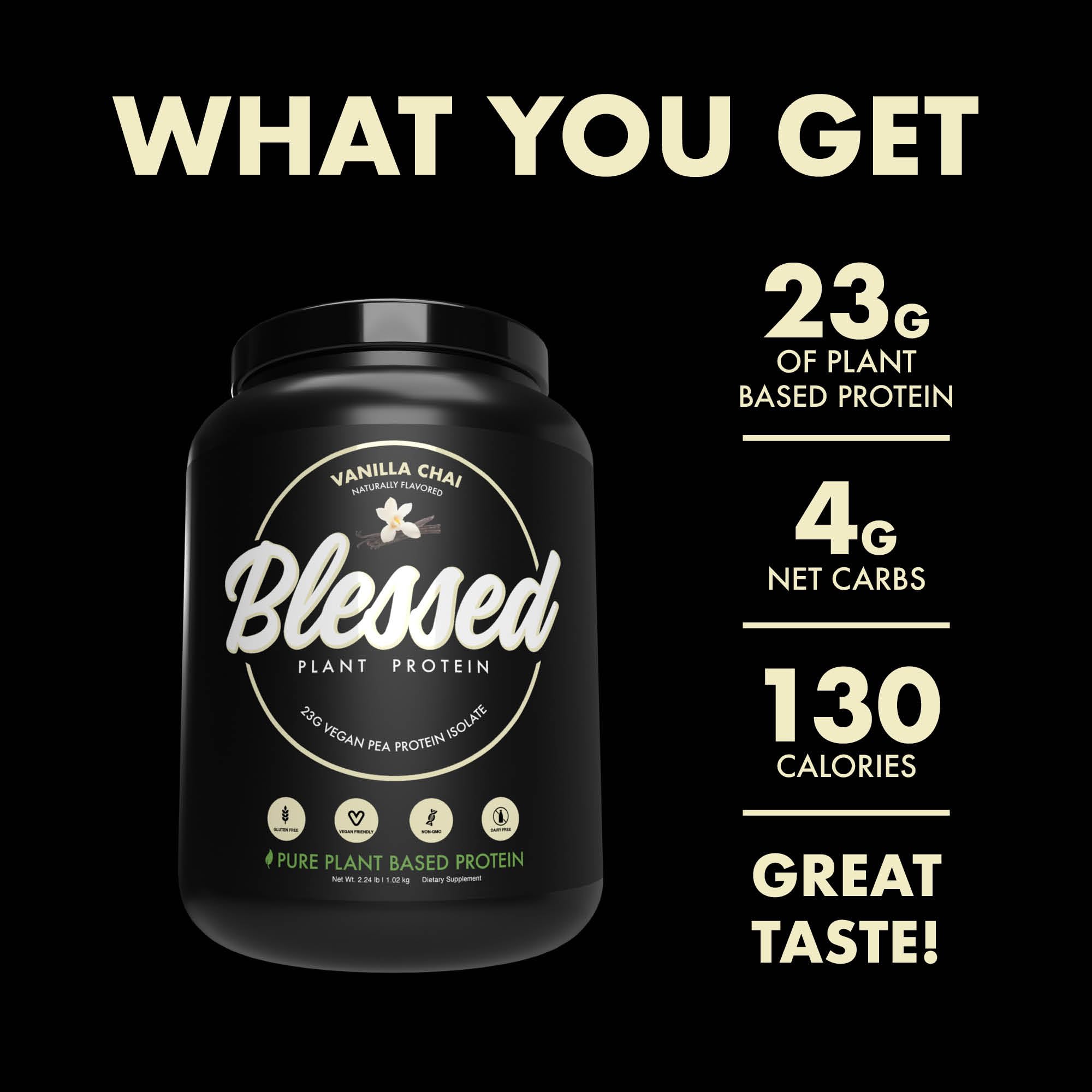 Blessed Protéine Vegan Sans Additifs Artificiels privilégie une composition pure et claire.