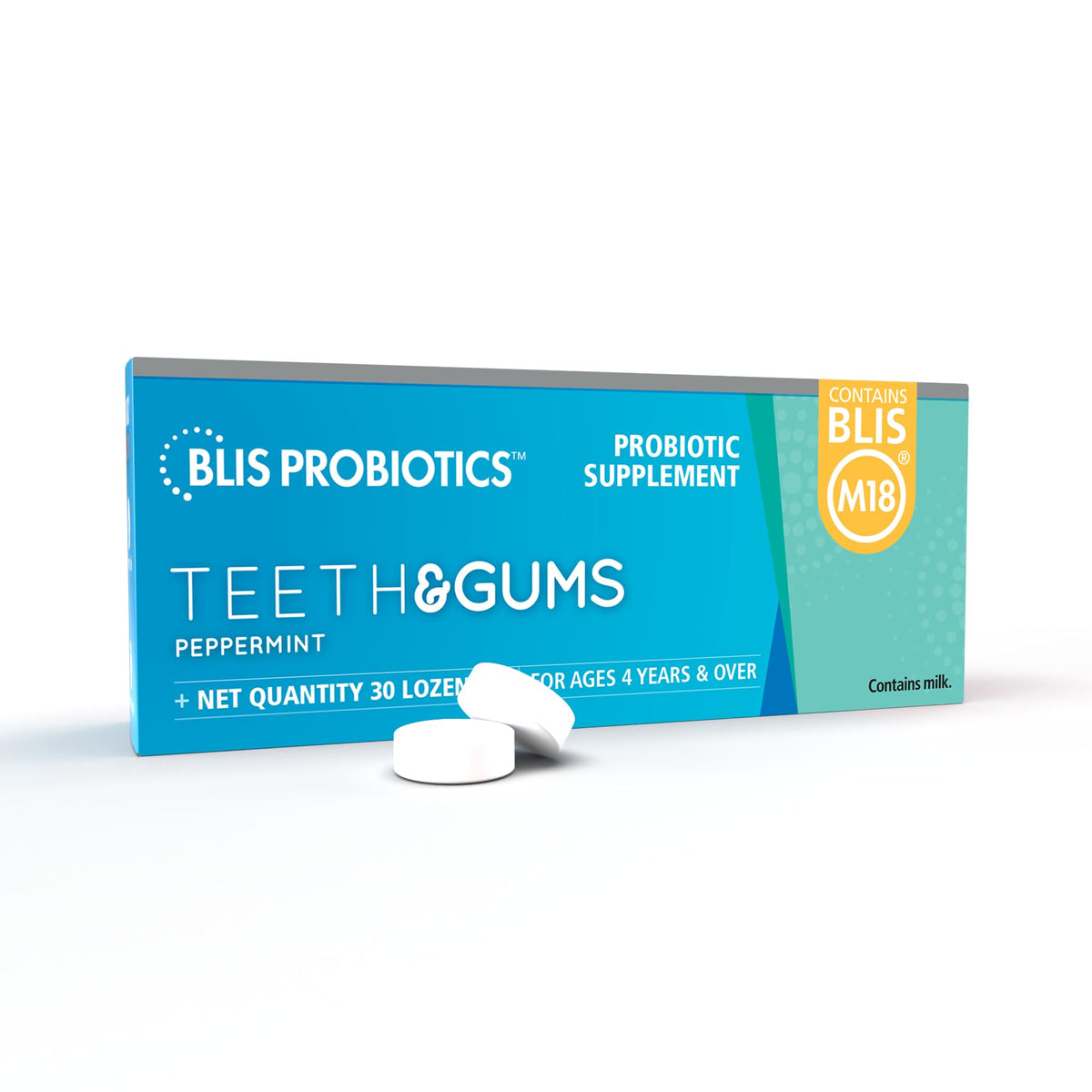 BLIS Dents et Gencives pastilles probiotiques menthe pour haleine fraîche et soin buccal.