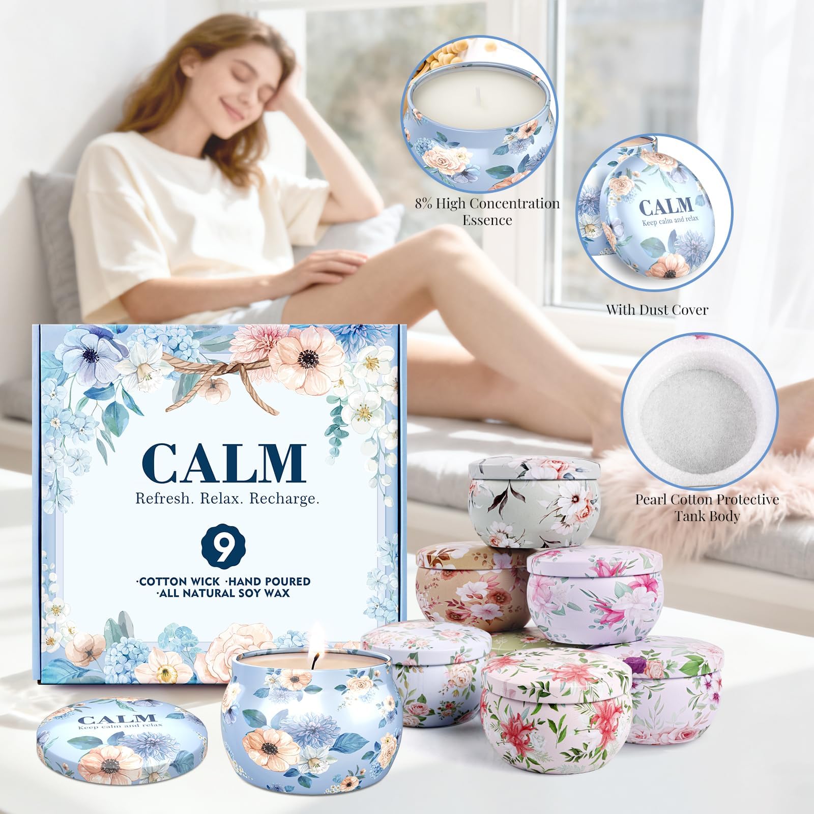 Bougies BlissfulOasis durée de combustion 135-180 h pour une ambiance durable.