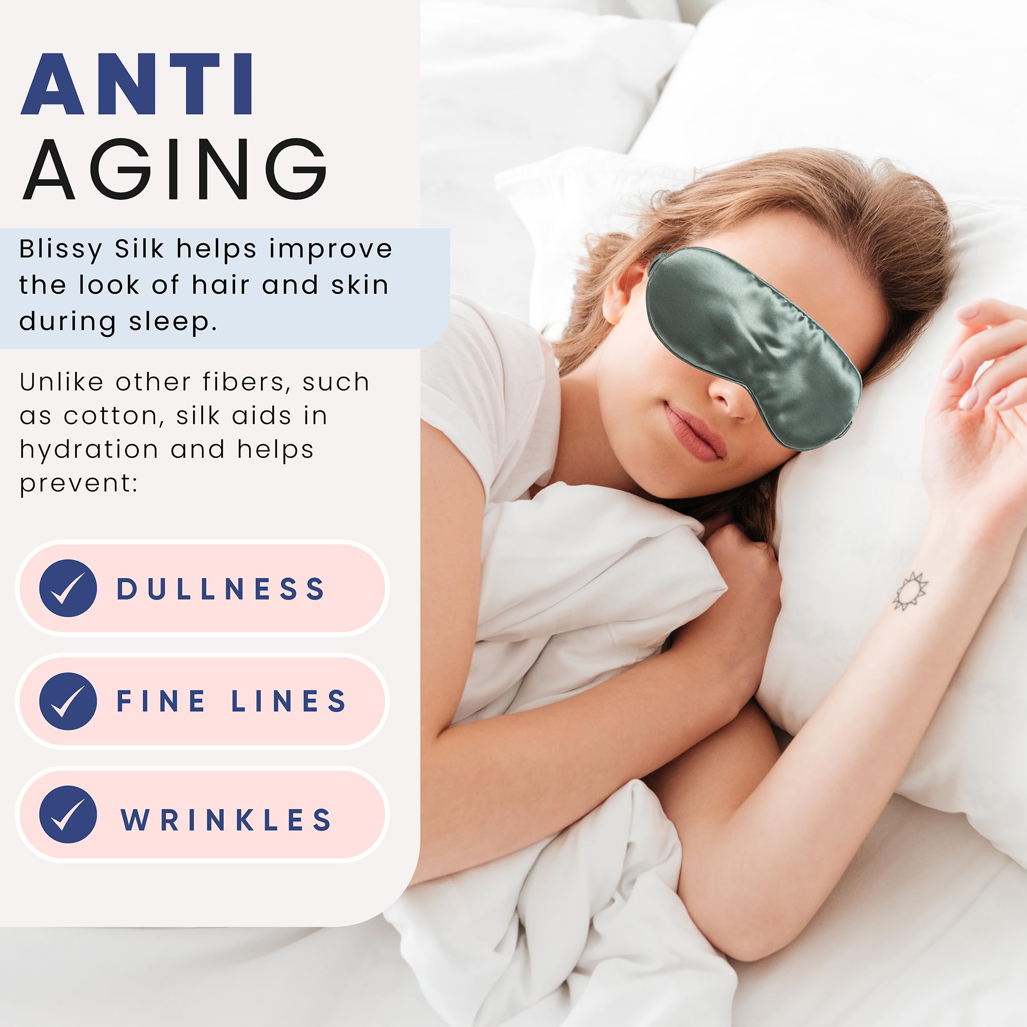 Blissy masque-soie hypoallergénique-certifiée, adapté aux peaux sensibles