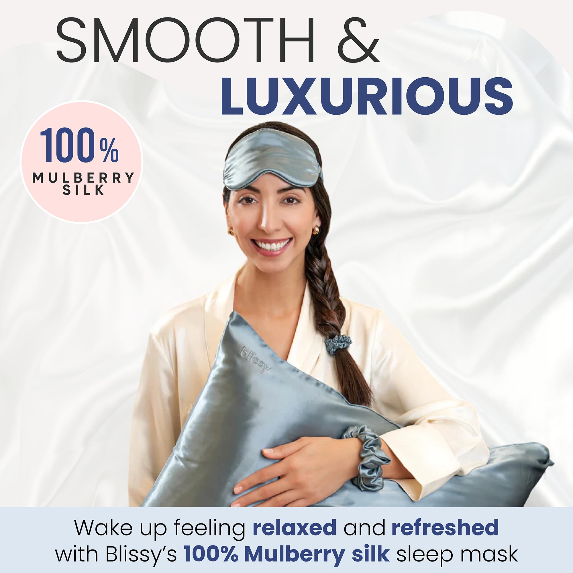 Blissy masque-sommeil soie ardoise - fermeture élastique douce pour ajustement.