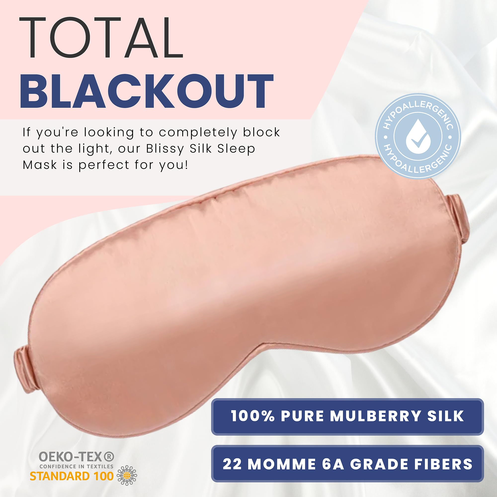 Détails du masque BLISSY en soie rose — couture et douceur peau.