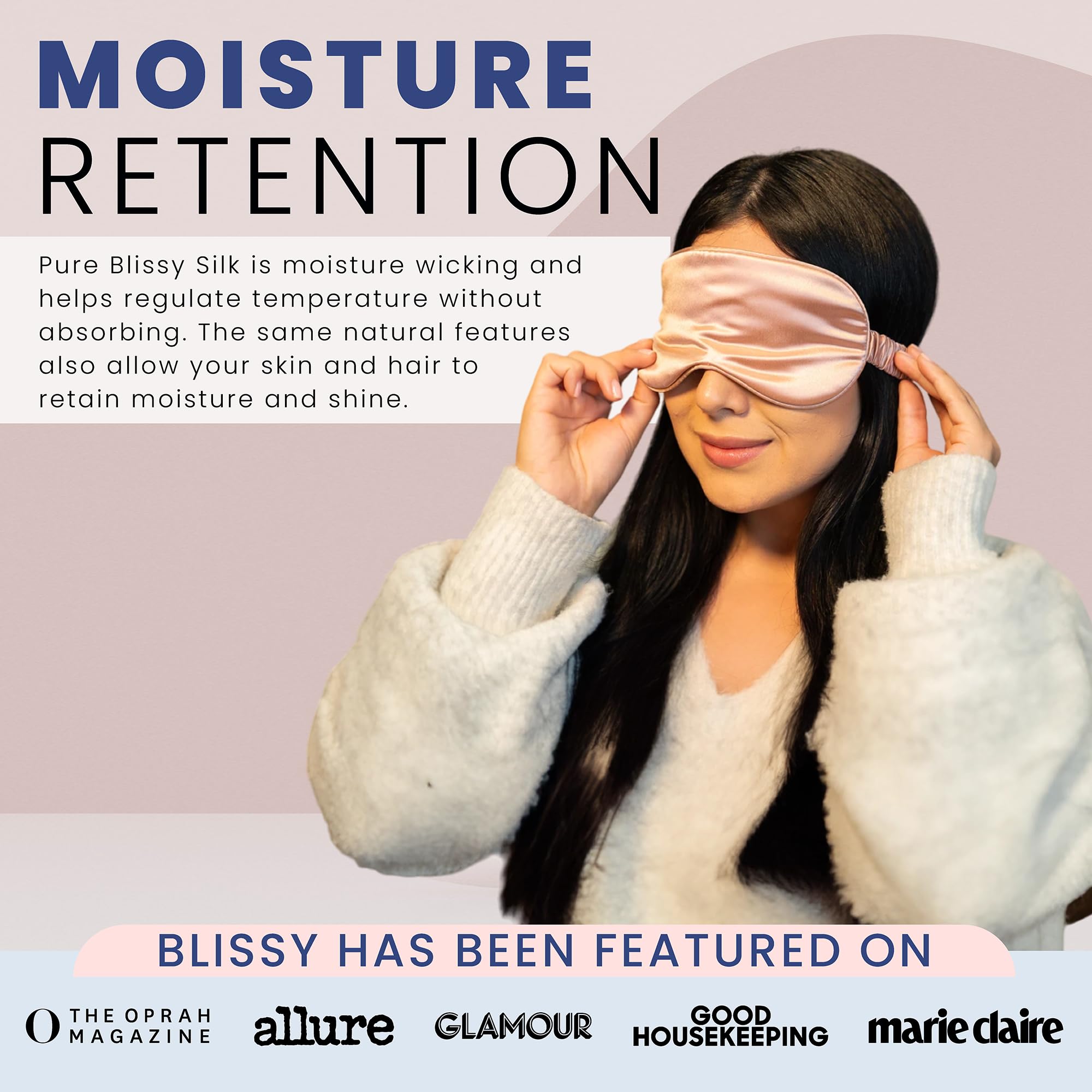 Face du masque BLISSY en soie rose — couture soignée et port agréable.
