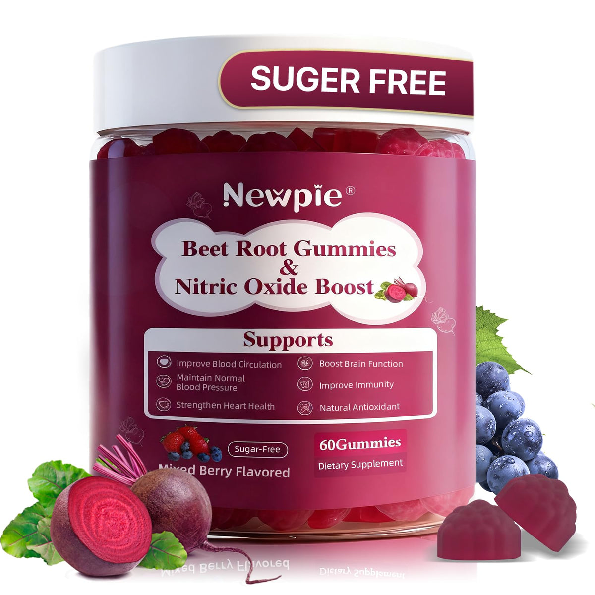 Gommes Blltzzz betterave au goût fruits rouges, énergie potentielle et absorption améliorée.