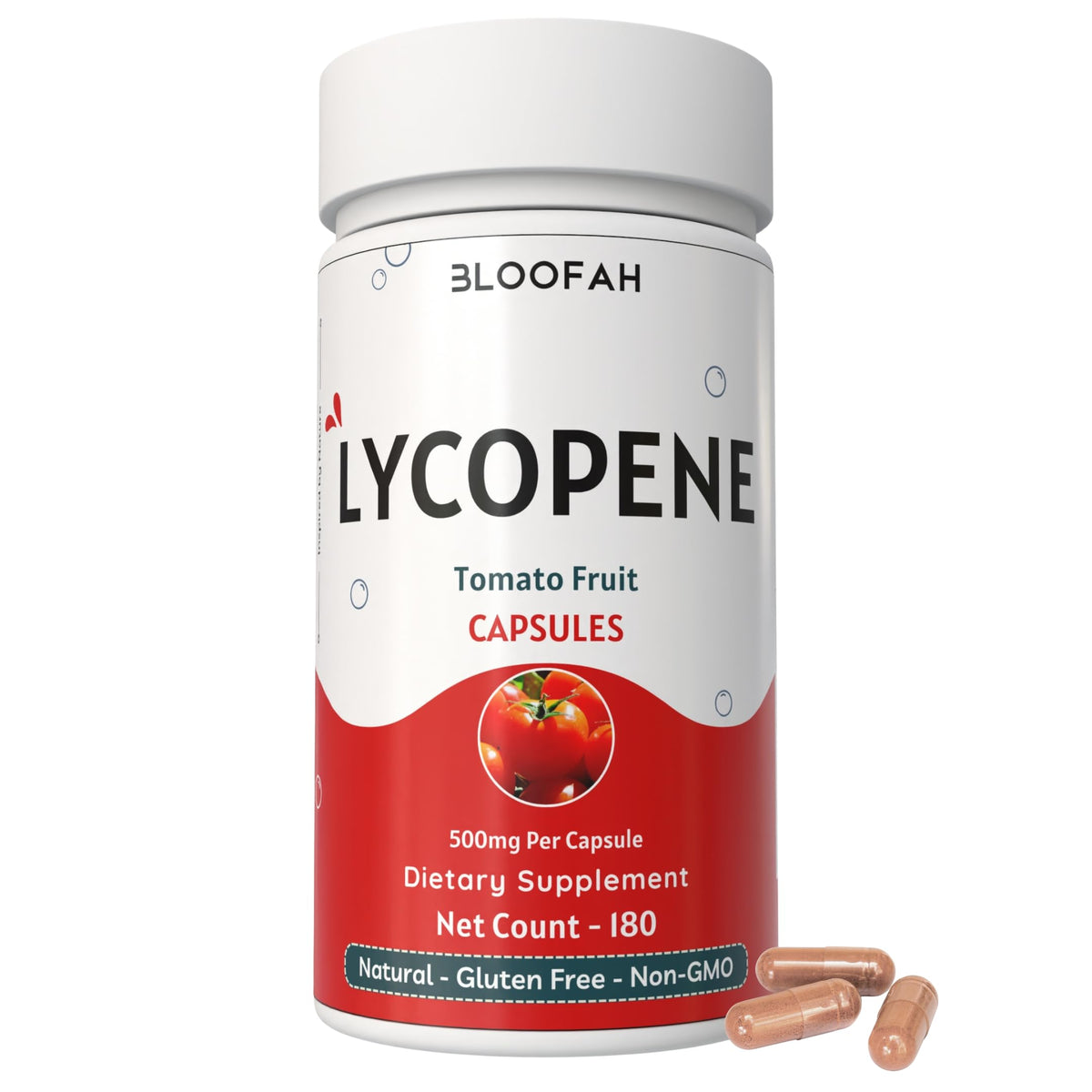 Bloofah lycopene en capsules avec poudre tomate entière pour un apport naturel.