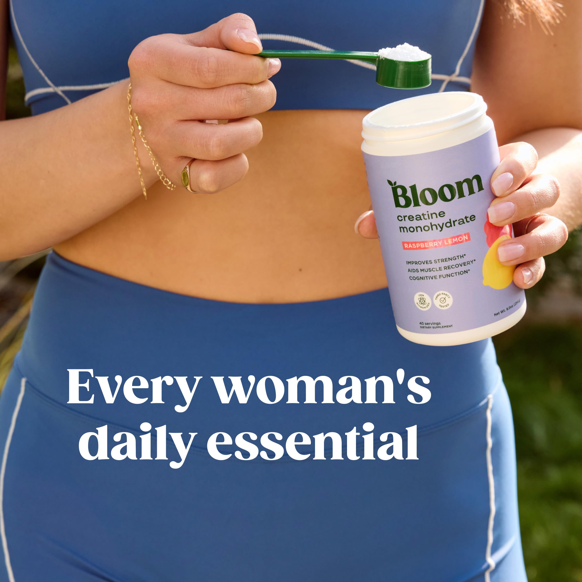 Bloom Nutrition Creatine Monohydrate framboise-citron, goût apprécié pour vos routines quotidiennes.
