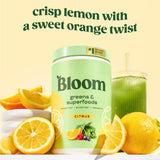 Bloom Nutrition Greens poudre smoothie citrus, idéal pour énergie et digestion.