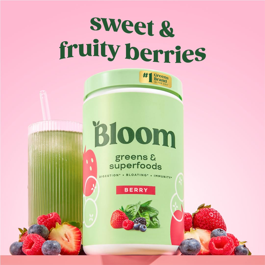 Bloom Nutrition ingrédients prébiotiques et probiotiques visibles, soutien potentiel à la digestion.