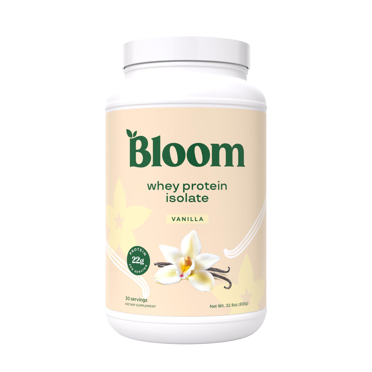 Bloom Nutrition Whey Isolate en poudre vanille, récupération post-entraînement et apport protéique élevé