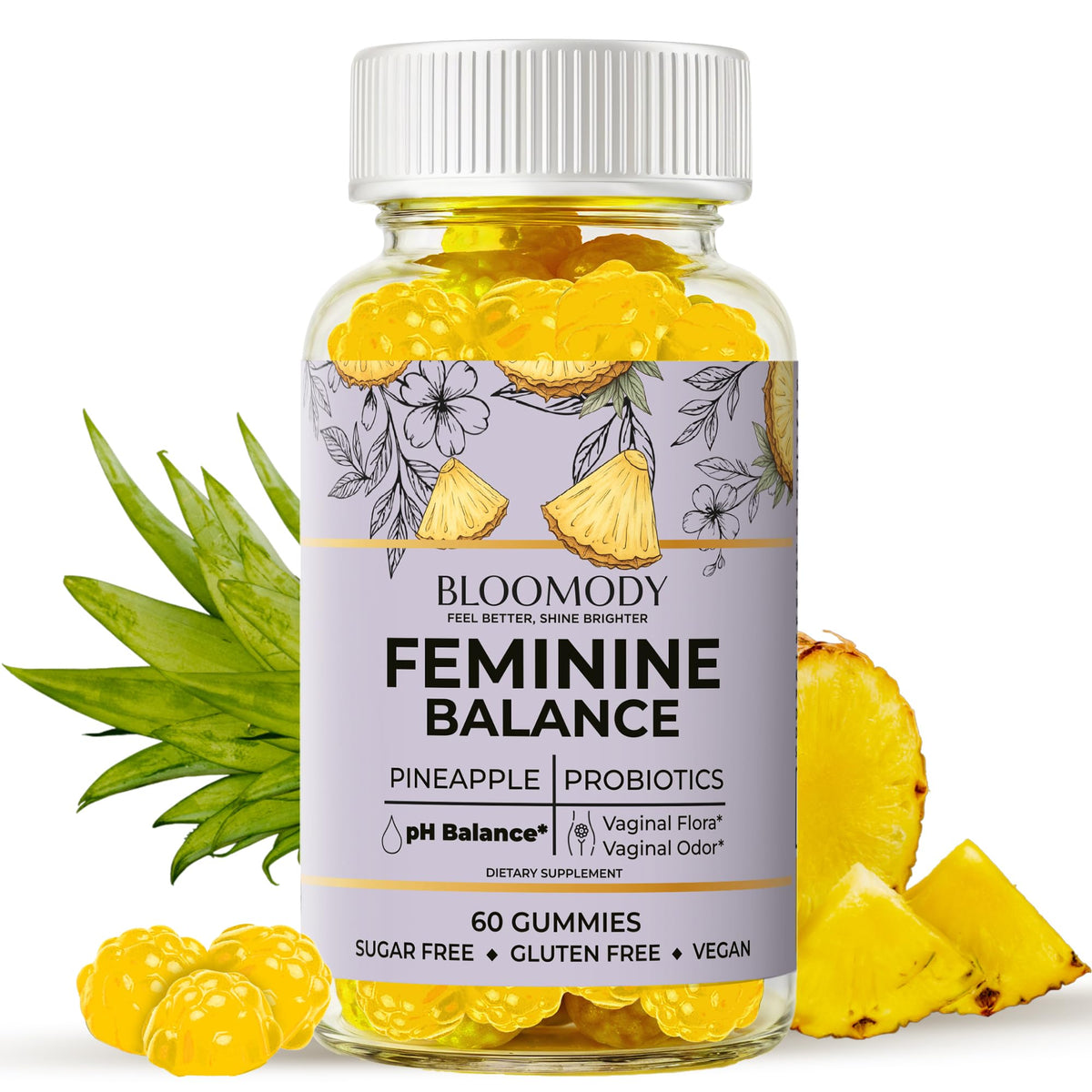 Bloomody: bouteille gommes ananas pour l équilibre du pH et la fraîcheur quotidienne.