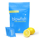 Blowfish relief gueule de bois : tablette effervescente dans un verre d'eau.