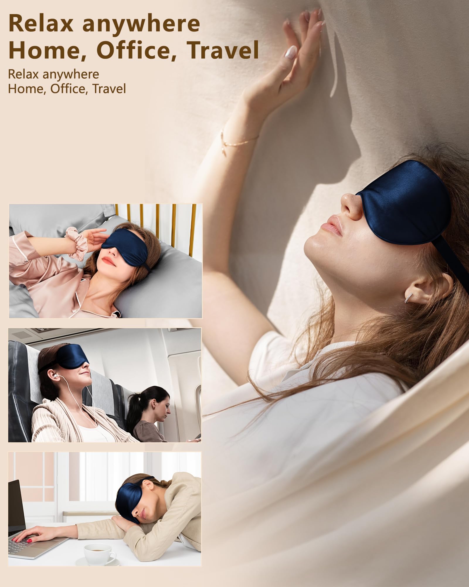 BLSSNZ masque yeux soie Mulberry avec bande élastique réglable pour ajustement sûr.
