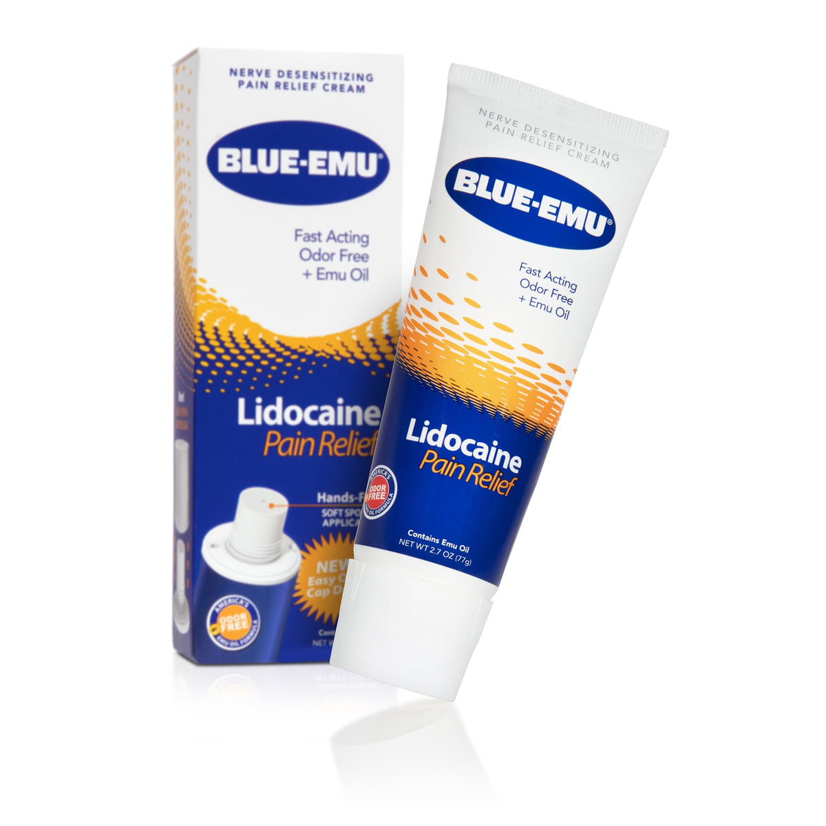 BLUE-EMU Crème lidocaïne 4% dans le tube, soulagement ciblé pour douleurs locales.