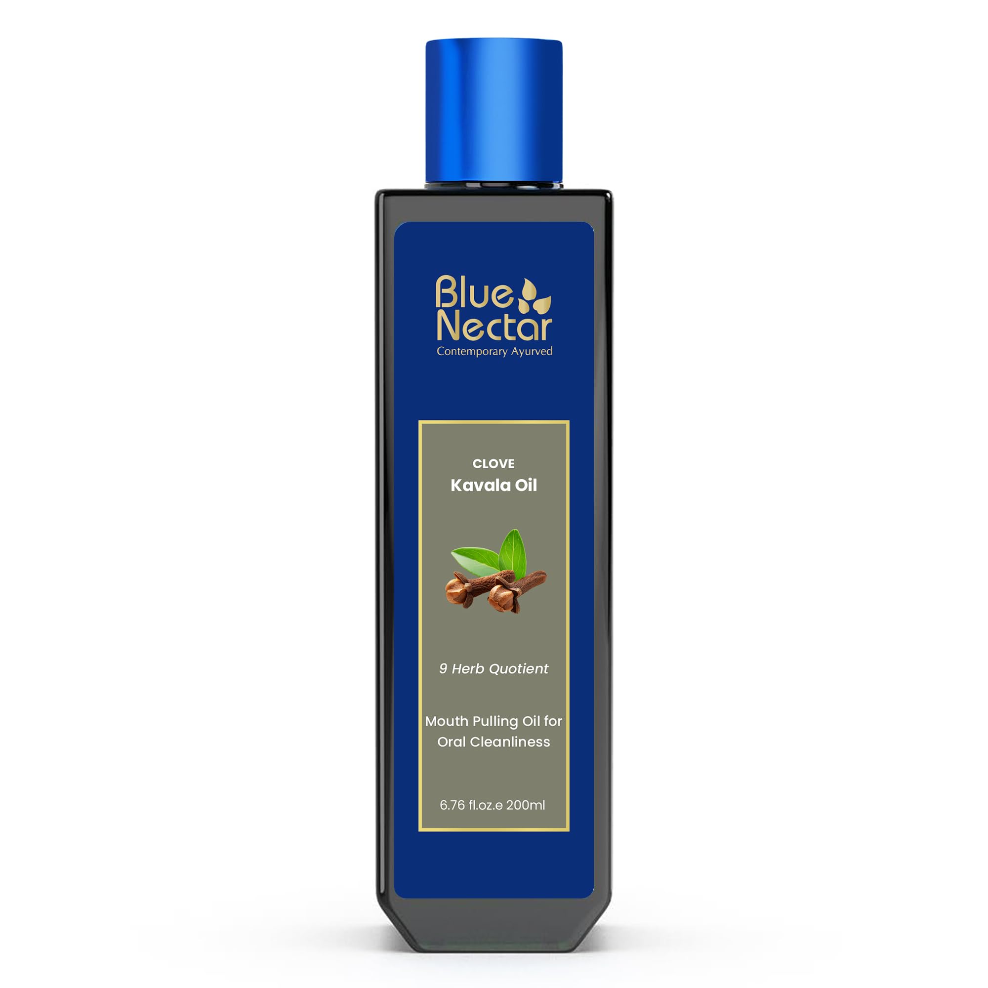 Blue Nectar bouteille huile-clou tirage haleine fraîche naturelle.
